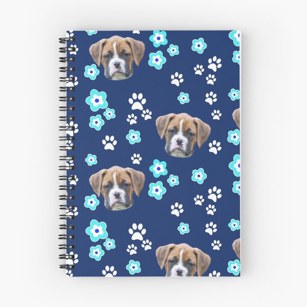 Item preview, Fawn Boxer Puppy, on Blue with Flowers designed and sold by 3QuartersToday.