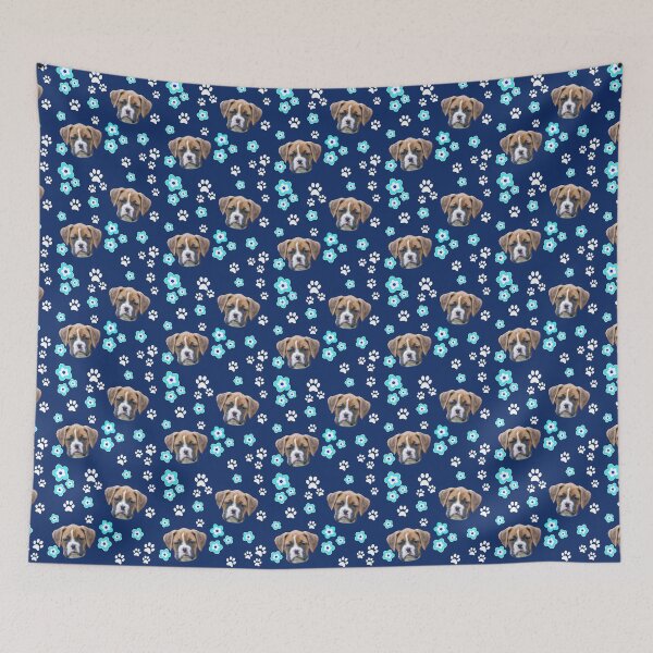 Item preview, Fawn Boxer Puppy, on Blue with Flowers designed and sold by 3QuartersToday.