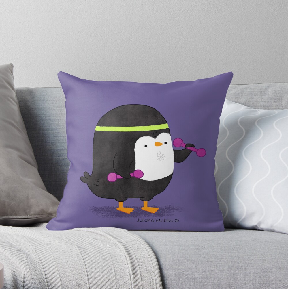 Penguin Workout Throw Pillow