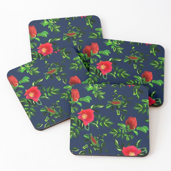 Item preview,  Red rosehip, retro, wild rosehip, wild roses, red and blue designed and sold by fuzzyfox.
