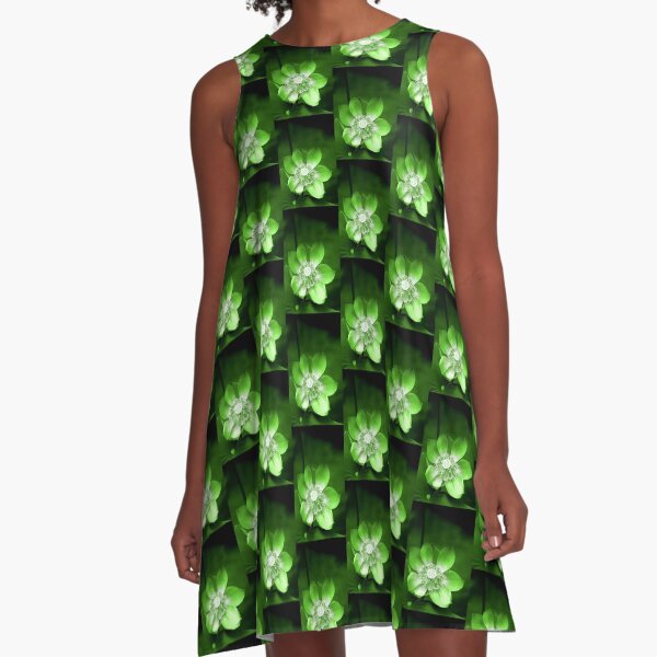Green Lotus Flower, or Water Lily A-Line Dress