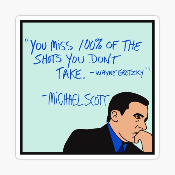 Vista previa del artículo con la obra «Te pierdes el 100% de los disparos que no tomas Michael Scott», diseñado y vendido por groovezero.