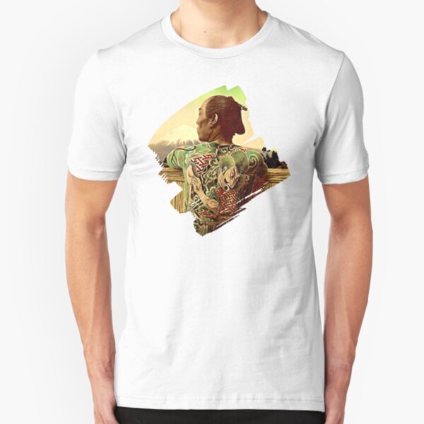 Tattooed Samurai overlooking Mt Fuji Slim Fit T-Shirt