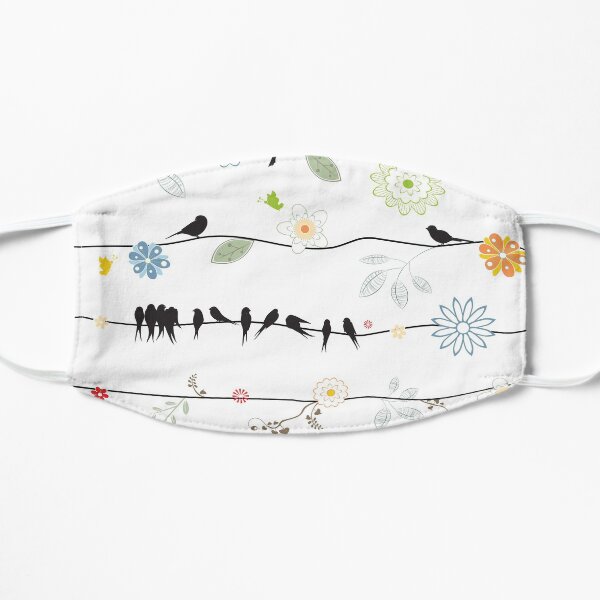 Black Birds On A Wire with Flowers Flat Mask