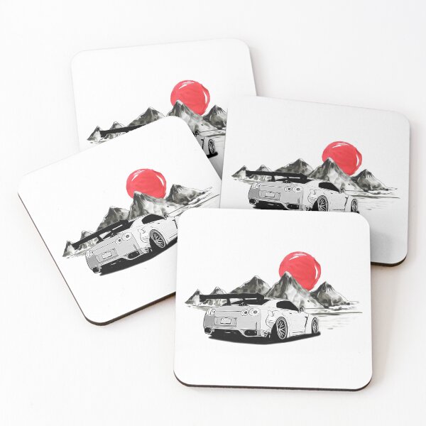 Item preview, Black And White R35 GTR With Mountains and Sun designed and sold by Enthusiast Designs.