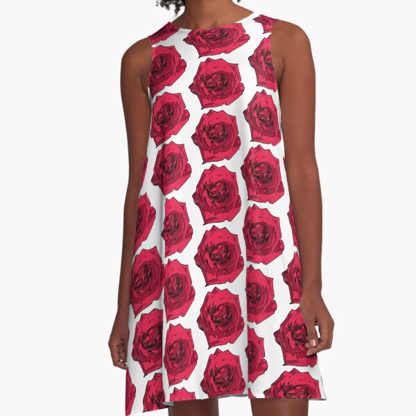 Rote Rose Illustration A-Linien Kleid