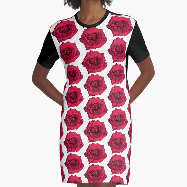 Rote Rose Illustration T-Shirt Kleid