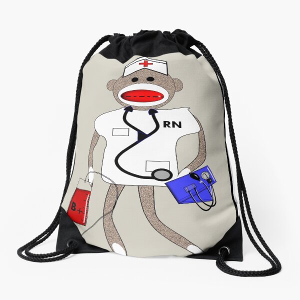 Sock Monkey Nurse Drawstring Bag