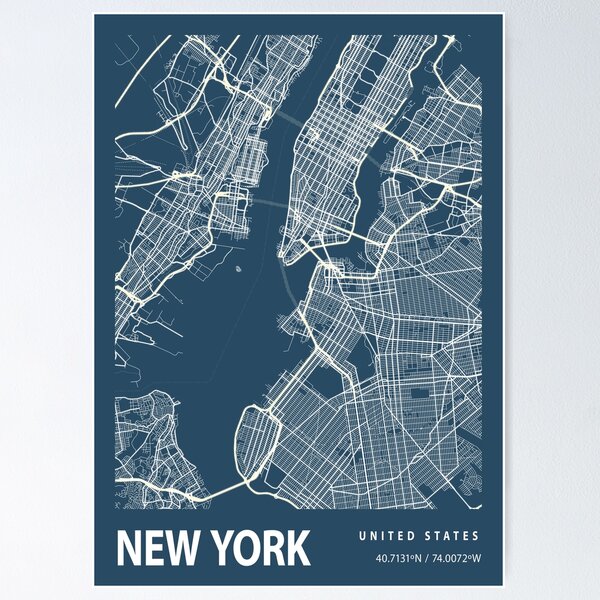 Item preview, New York Blueprint Street Map, New York Colour Map Prints designed and sold by tienstencil.