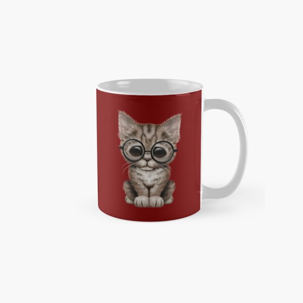 Cute Brown Tabby Kitten Wearing Eye Glasses Coffee Mug by Jeff