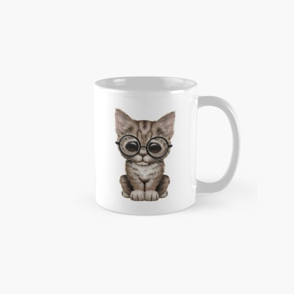 Cute Brown Tabby Kitten Wearing Eye Glasses Coffee Mug by Jeff