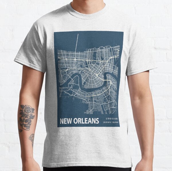 New Orleans Blueprint Street Map, New Orleans Colour Map Prints Classic T-Shirt