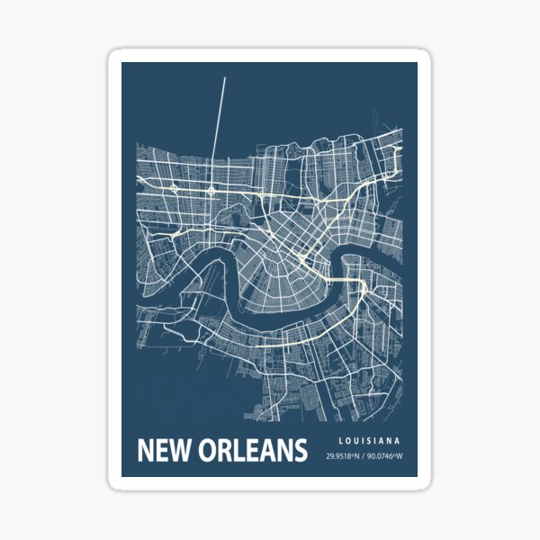New Orleans Blueprint Street Map, New Orleans Colour Map Prints Sticker