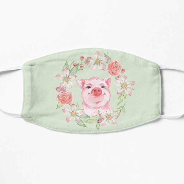 Pig and flowers Flat Mask