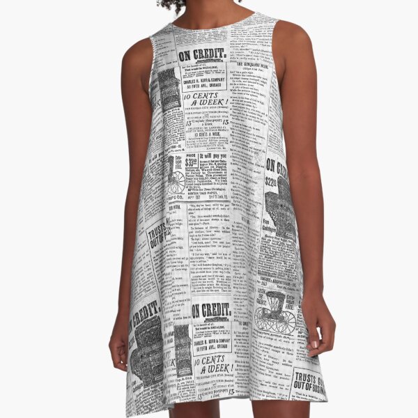 Retro Vintage Newspaper Column A-Line Dress