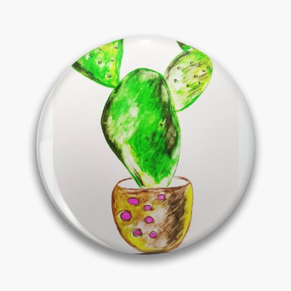 Item preview, Large green cactus in an pot white background drawing watercolor painting handmade designed and sold by narinoush.