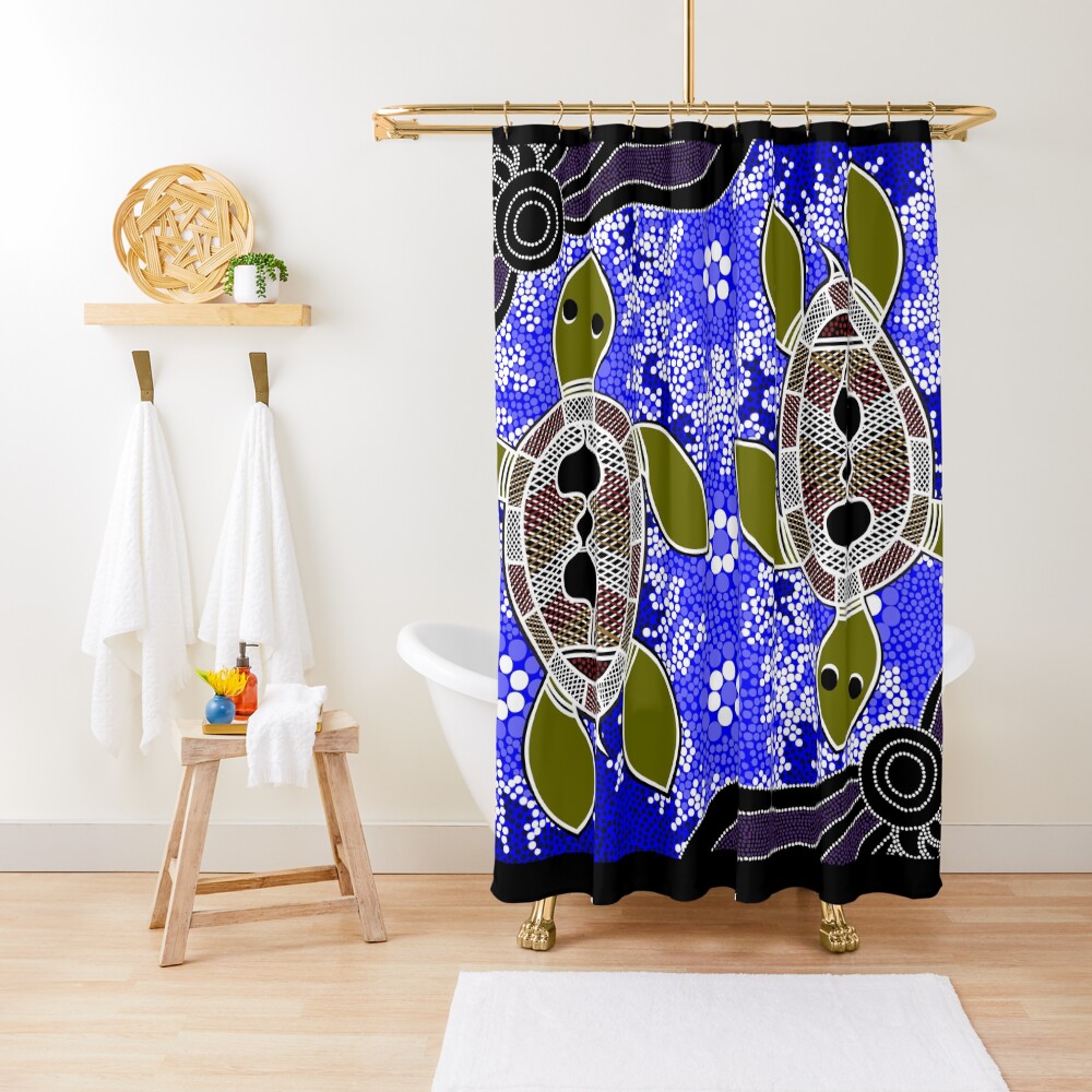 Aboriginal Art Authentic - Sea Turtles Shower Curtain