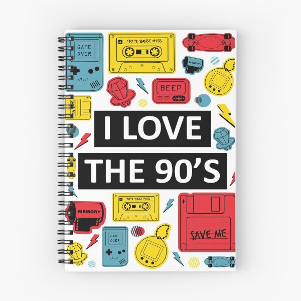 Item preview, I Love the 90's Red Yellow and Blue Retro Vintage Nostalgic Design, Collage Gadget, Cassette Music Diskette Toy Memory Film, Print Art Display Poster Wall Art, Mug Pillow Shirt Design designed and sold by Ekkswai.