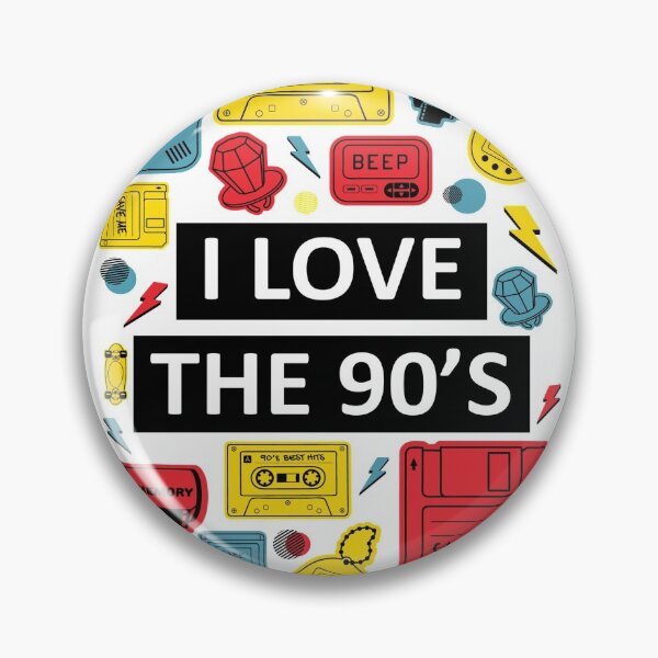 Item preview, I Love the 90's Red Yellow and Blue Retro Vintage Nostalgic Design, Collage Gadget, Cassette Music Diskette Toy Memory Film, Print Art Display Poster Wall Art, Mug Pillow Shirt Design designed and sold by Ekkswai.