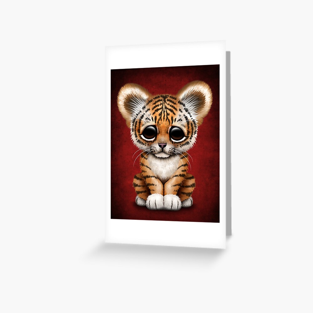 Impression Artistique Bebe Mignon Bebe Tigre Sur Rouge Par Jeffbartels Redbubble