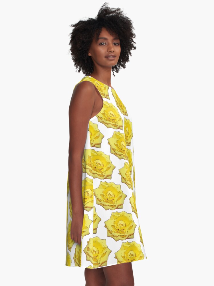 Alternative Ansicht von Gelbe Rose Blumen Illustration Blumenmotiv A-Linien Kleid