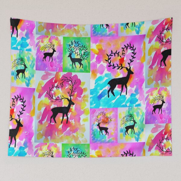 Item preview, Deer prints with crazy antlers designed and sold by cathyartist.