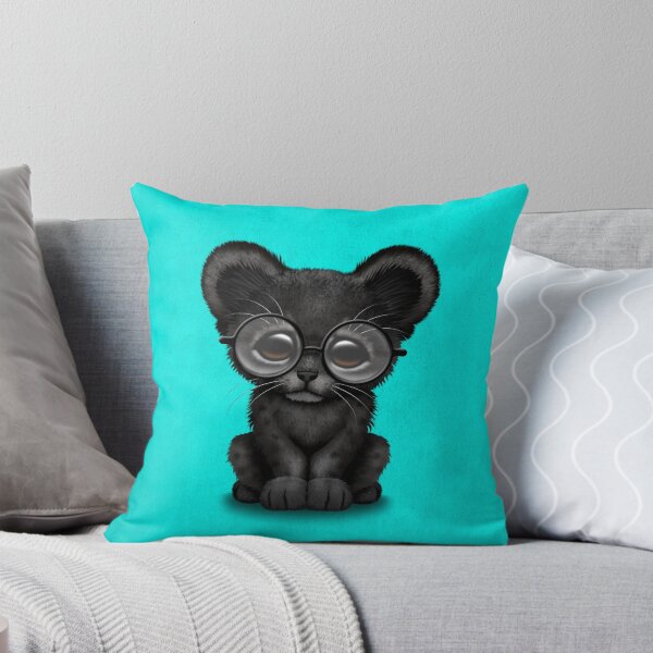 Item preview, Cute Baby Black Panther Cub Wearing Glasses on Blue designed and sold by JeffBartels.