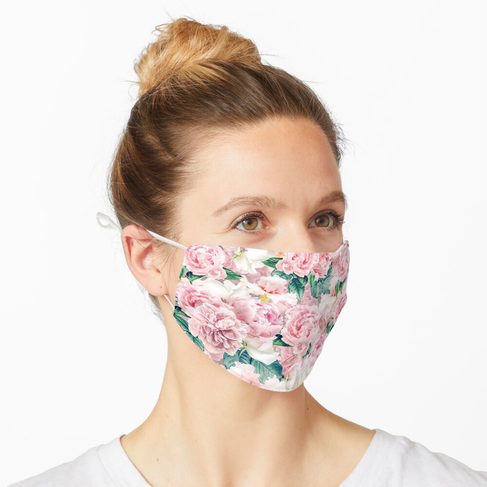 Vintage Blush Real Peonies Pattern Mask