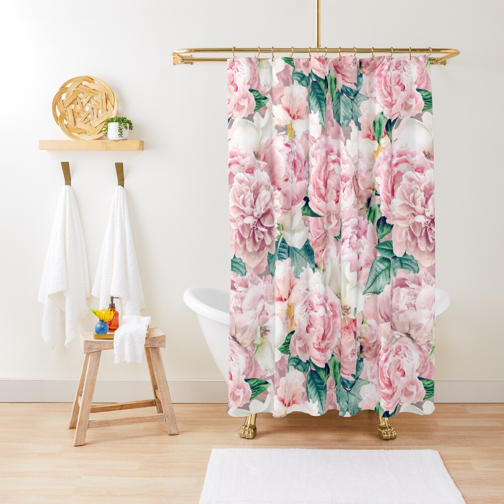 Vintage Blush Real Peonies Pattern Shower Curtain