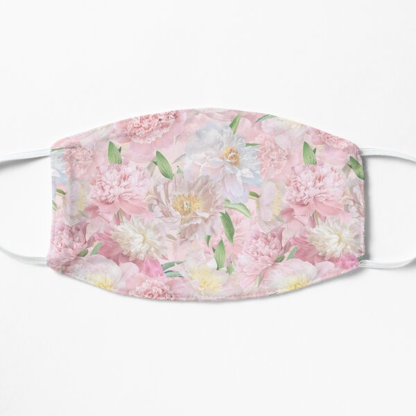 Peach Real Peonies Pattern Flat Mask