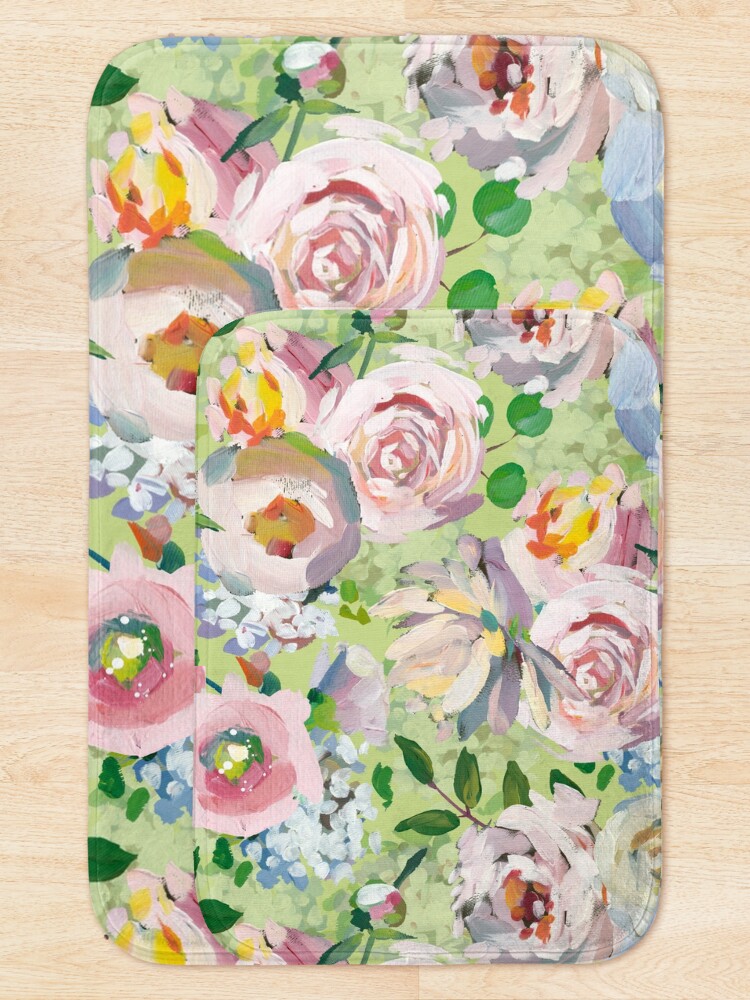 Alternate view of Van Gogh Roses Pattern Green Bath Mat