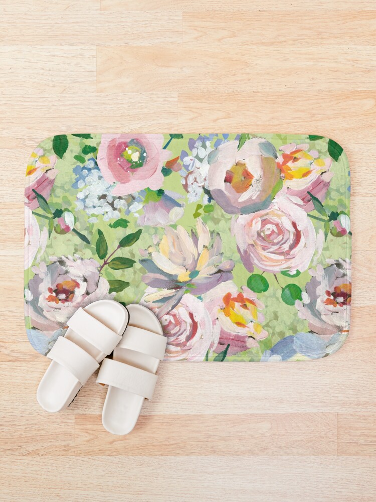 Alternate view of Van Gogh Roses Pattern Green Bath Mat