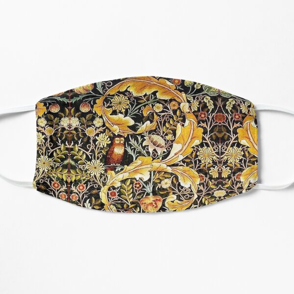 OWL ON ACANTHUS LEAVES AND FLOWERS Yellow Brown Floral Flat Mask