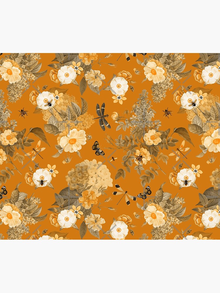 UtART - Vintage Roses Spring Flower And Early Insects Pattern - Sepia Gold by UtArt