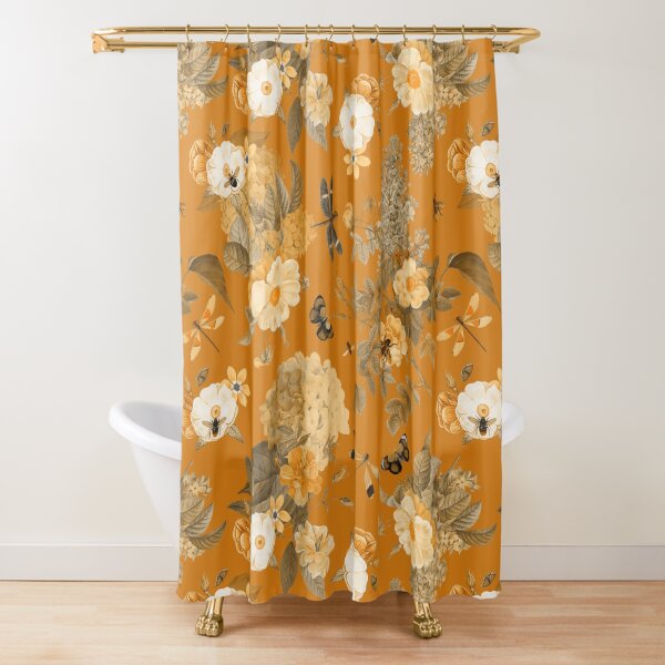 UtART - Vintage Roses Spring Flower And Early Insects Pattern - Sepia Gold Shower Curtain