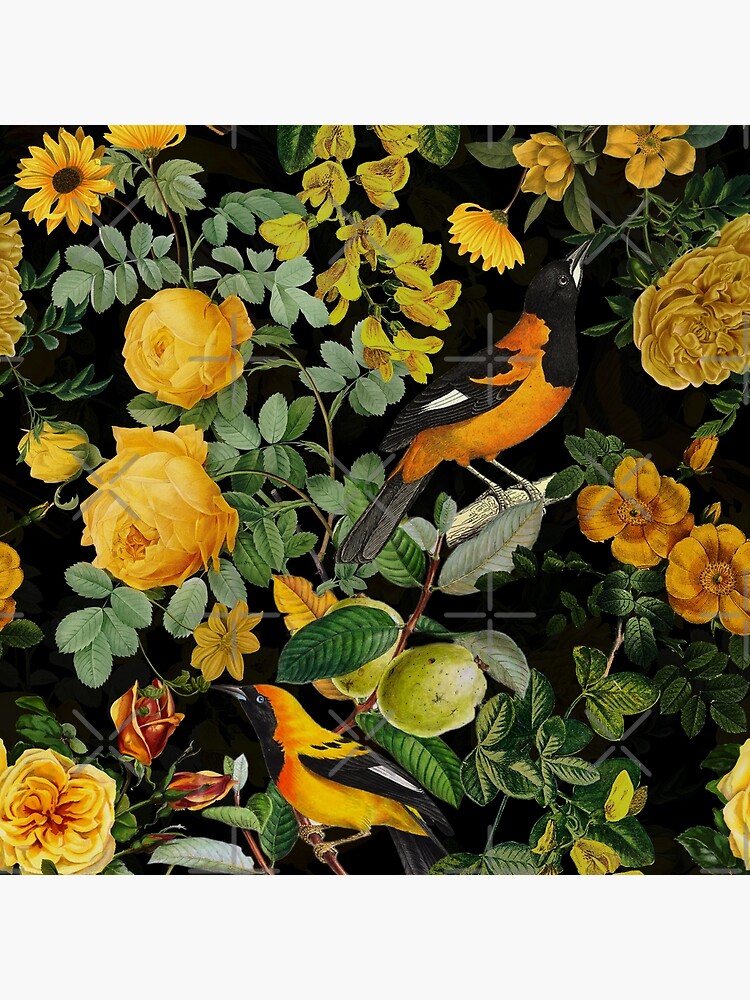 Antique Midnight Botanical Flower Rose Garden by UtArt