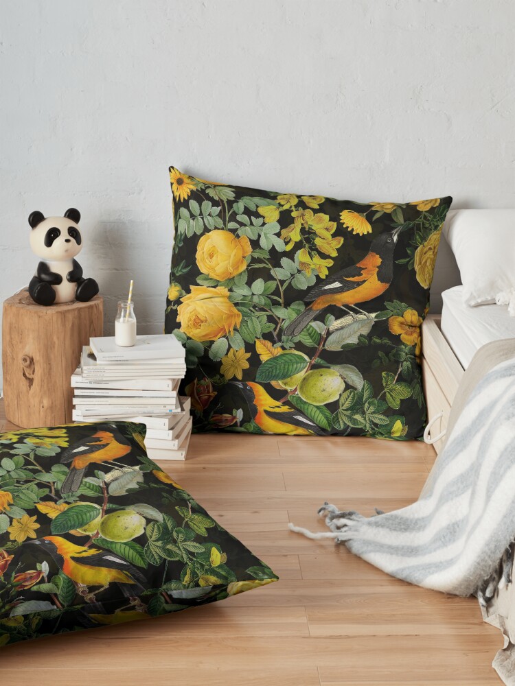 Alternate view of Antique Midnight Botanical Flower Rose Garden Floor Pillow