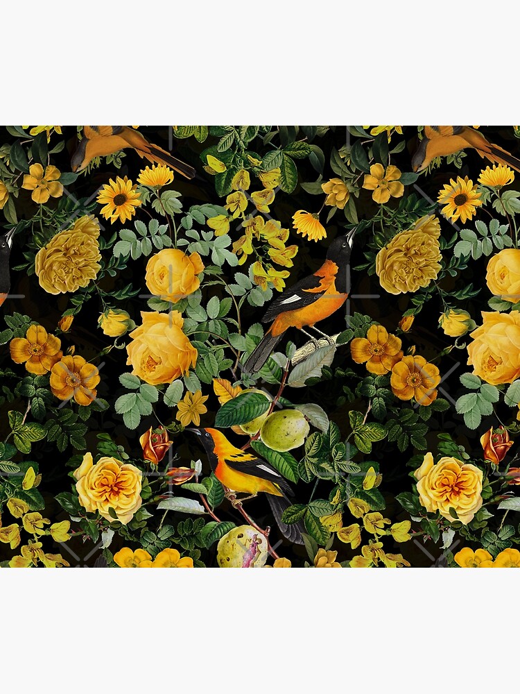 Antique Midnight Botanical Flower Rose Garden by UtArt