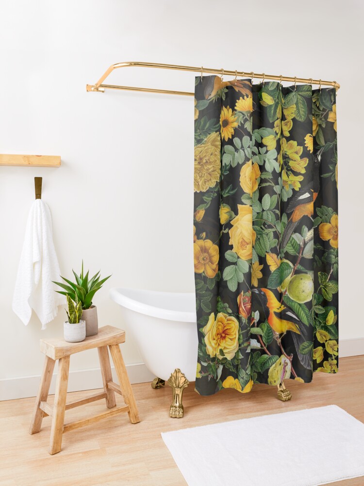 Alternate view of Antique Midnight Botanical Flower Rose Garden Shower Curtain