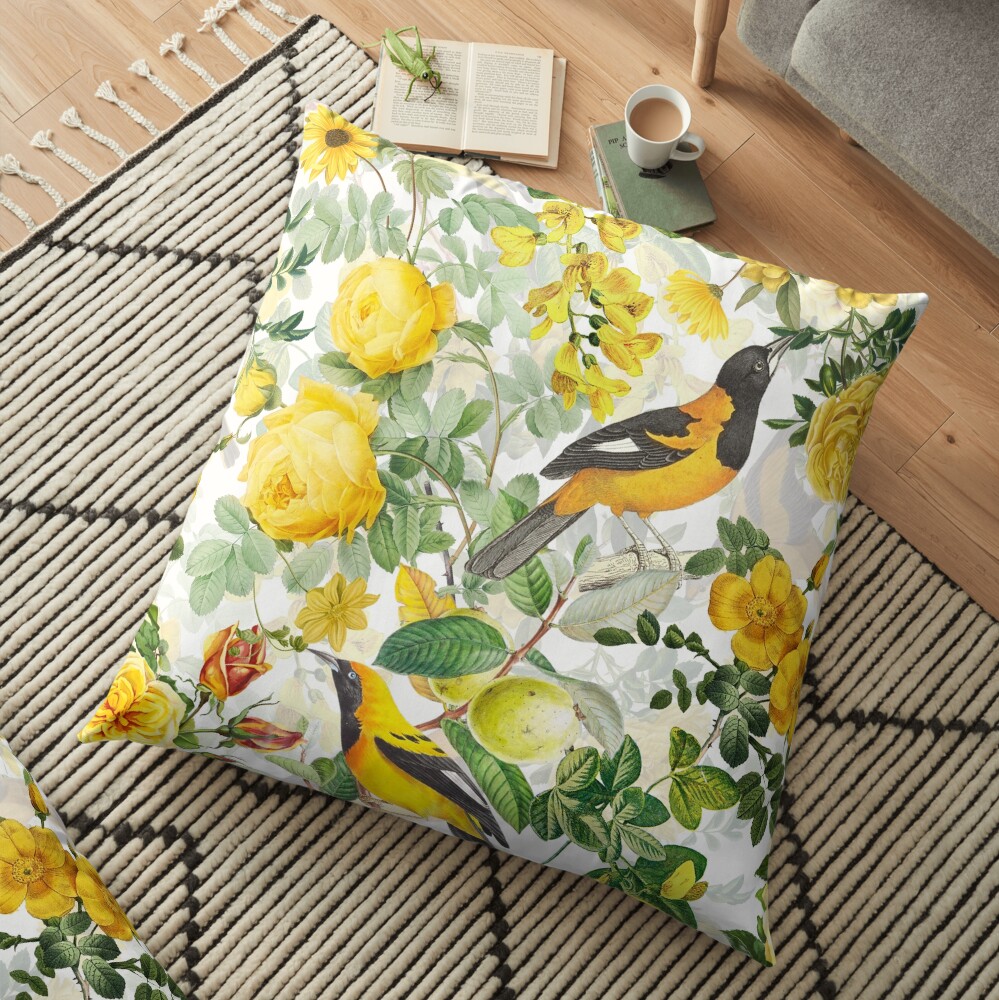 Antique Spring Botanical Flower Rose Garden Floor Pillow