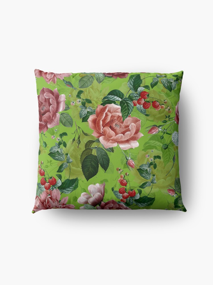 Alternate view of Spring Green Vintage Pattern With Roses And Raspberries Floor Pillow