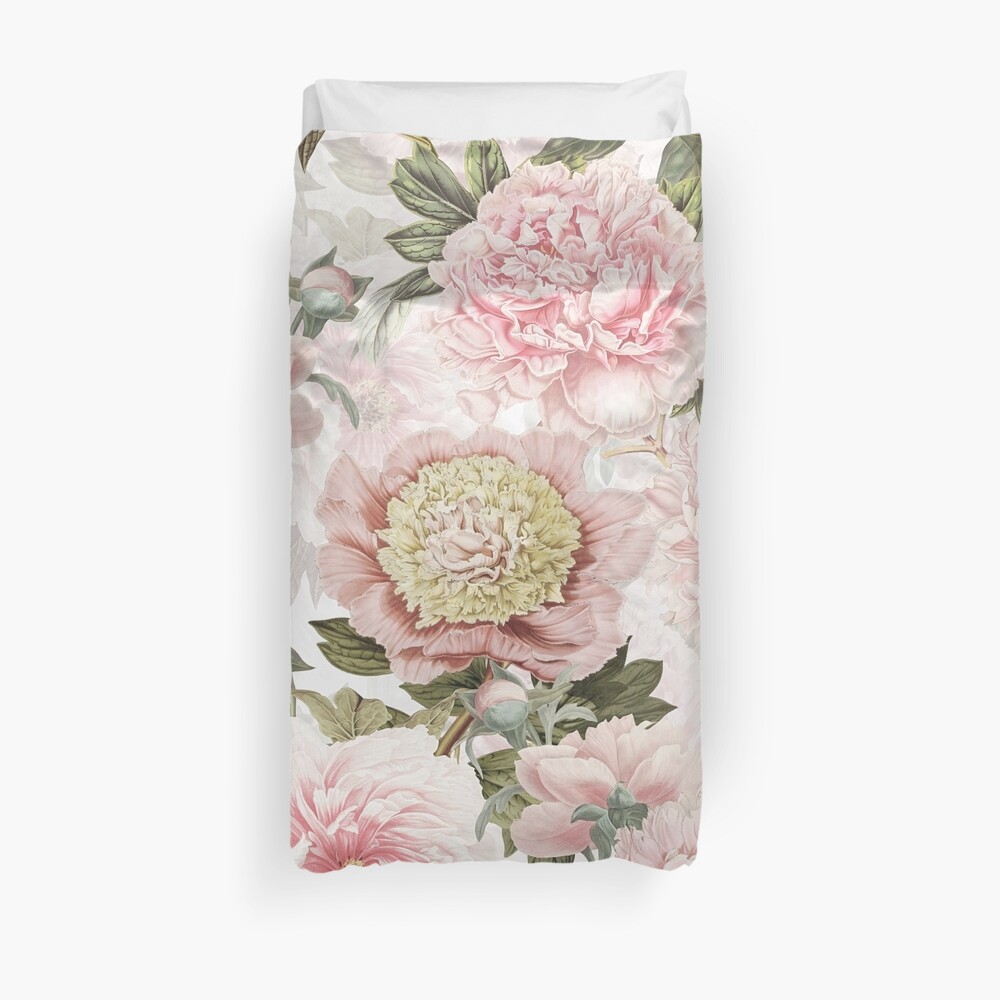 Vintage Botanical Blush Peony Flowers Pattern Duvet Cover