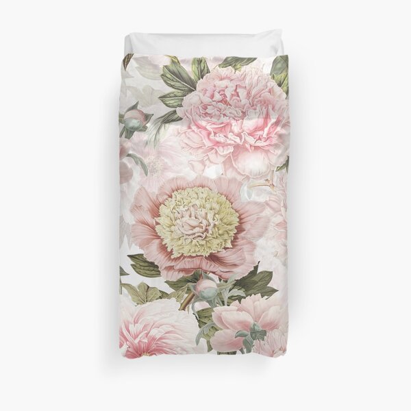 Vintage Botanical Blush Peony Flowers Pattern Duvet Cover