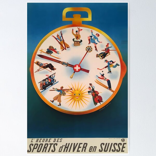 Aperçu de l'œuvre Sports de hiver en suisse affiche vintage créée et vendue par stickart-marek.
