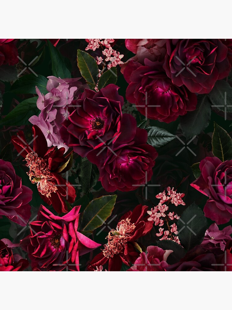 Thumbnail 4 of 4, Pillow, Antique Midnight Botanical Flower Rose Botanical Night Garden Nightgarden designed and sold by UtArt.