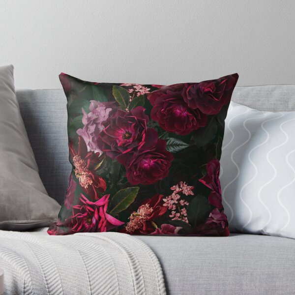 Antique Midnight Botanical Flower Rose Garden Throw Pillow