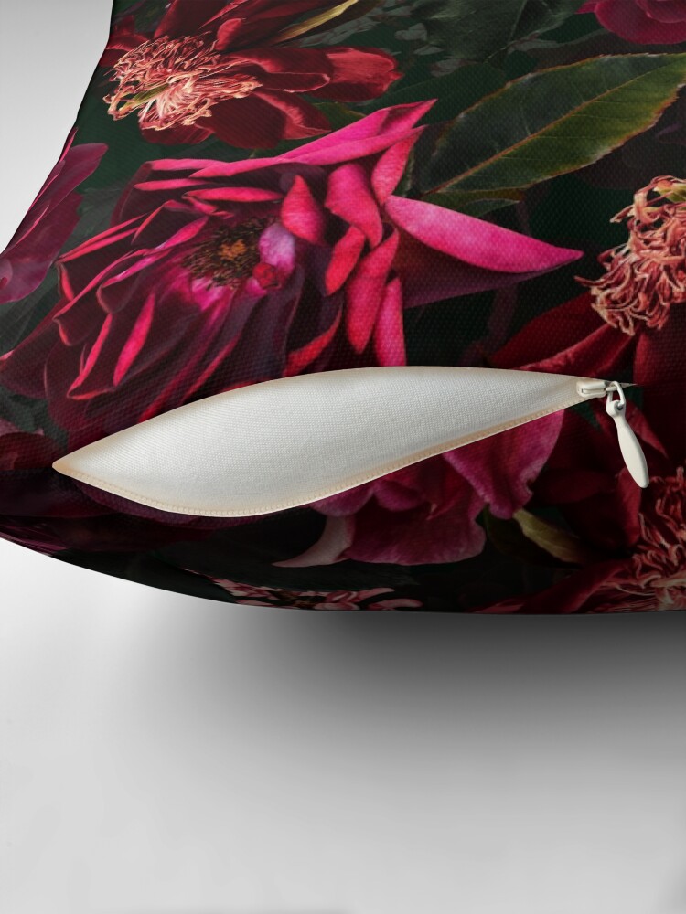Thumbnail 2 of 4, Pillow, Antique Midnight Botanical Flower Rose Botanical Night Garden Nightgarden designed and sold by UtArt.