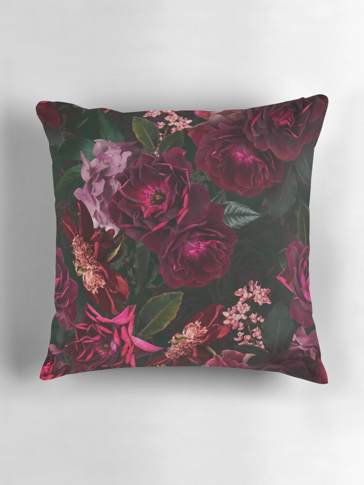 Thumbnail 3 of 4, Pillow, Antique Midnight Botanical Flower Rose Botanical Night Garden Nightgarden designed and sold by UtArt.