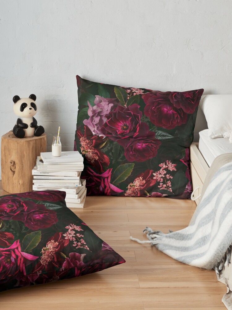 Alternate view of Antique Midnight Botanical Flower Rose Garden Floor Pillow