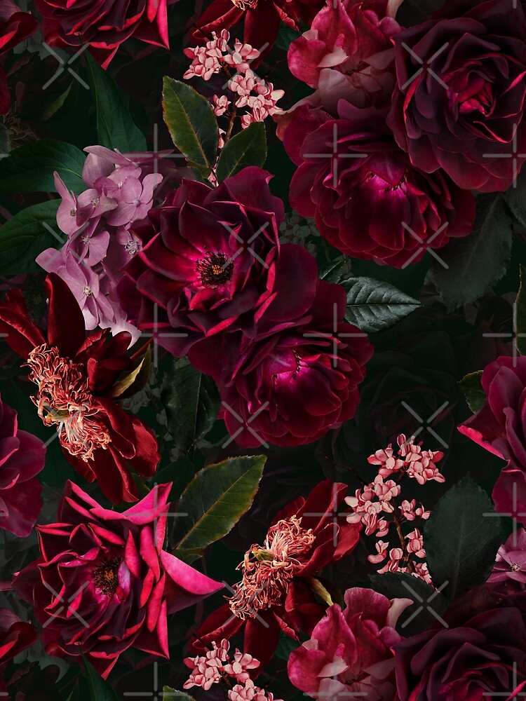 Antique Midnight Botanical Flower Rose Garden by UtArt